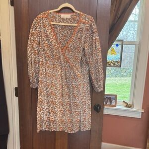 Daughters of India Terracotta and White Long Sleeve All Cotton Dress. Size L
